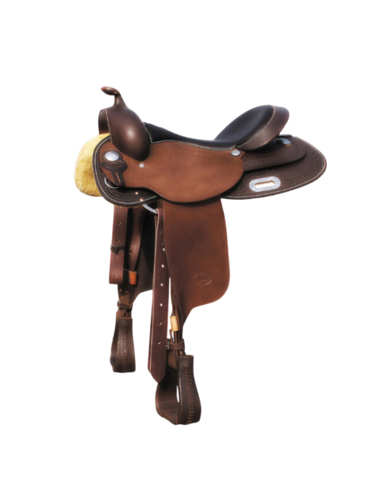 Selle western en cuir 15.5"/ 16" couleur cognac, brun foncé Selle western en cuir 15.5"/ 16" couleur cognac, brun foncé