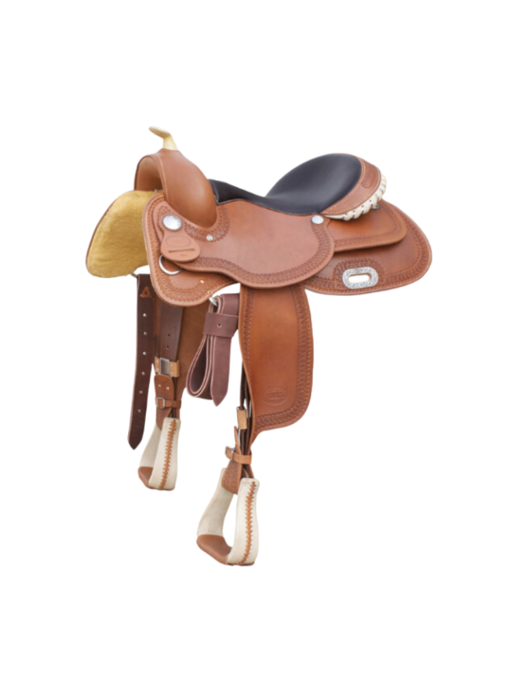 Selle western en cuir 15,5", 16", 17". Cognac, Brun foncé.