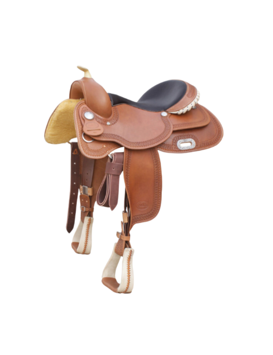 Selle western en cuir 15,5", 16", 17". Cognac, Brun foncé.
