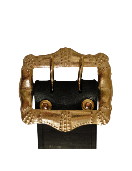 Collier pour vache, en cuir, boucle en laiton ciselé