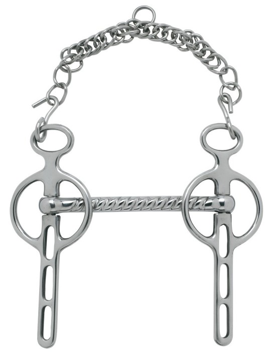 Mors Liverpool, inox, canon droit demi torsadé, branches mobiles 3 passes