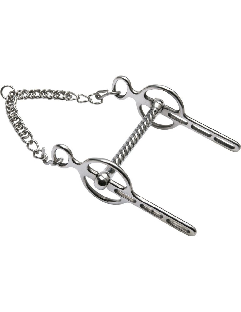 Mors Liverpool, inox, canon droit demi torsadé, branches mobiles 3 passes