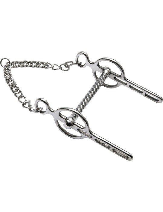 Mors Liverpool, inox, canon droit demi torsadé, branches mobiles 3 passes