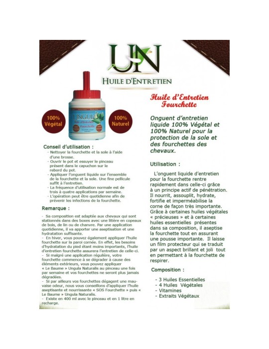 Huile entretien fourchettes Ungula