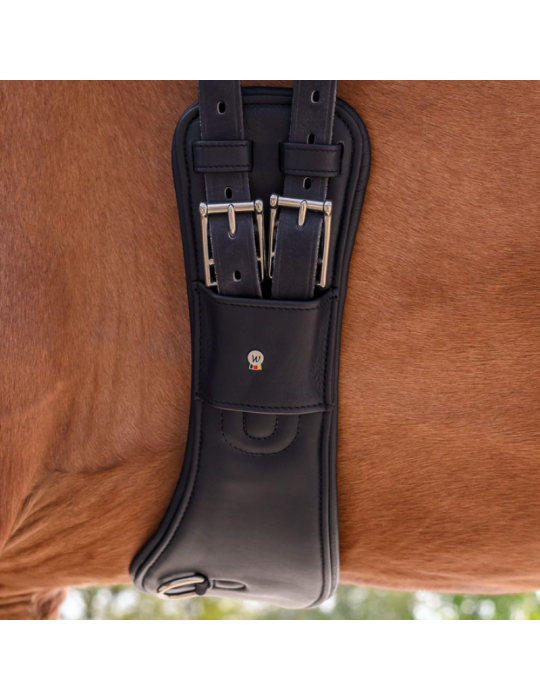 Sangle courte en cuir Contour 55cm noir